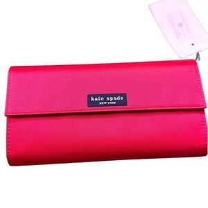 Kate Spade Continental Wallet Nylon Cranberry Pink Red AS017101XX NWT